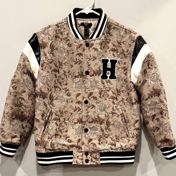 Forever 21 Other - Forever 21 Kid’s Floral Tan Varsity Jacket with Black & White Accents NWT